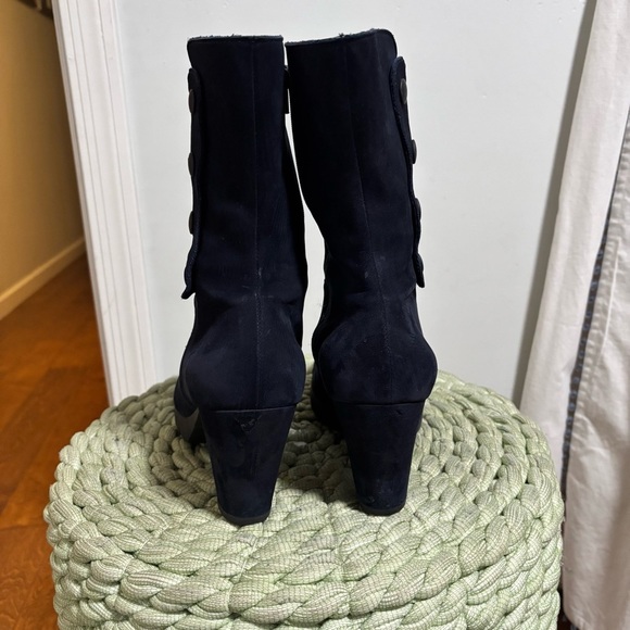Arche Navy Blue Nubuck Black Snap Block Heel Mid Calf Boots - Picture 5 of 12
